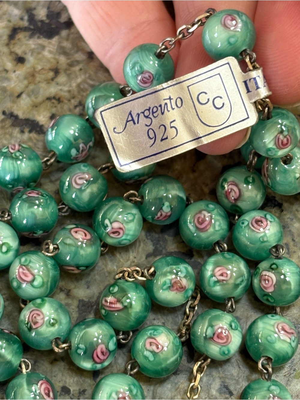 Stunning nwt Sterling Silver made in Italy Murano glass bead rosary necklace - Picture 4 of 6